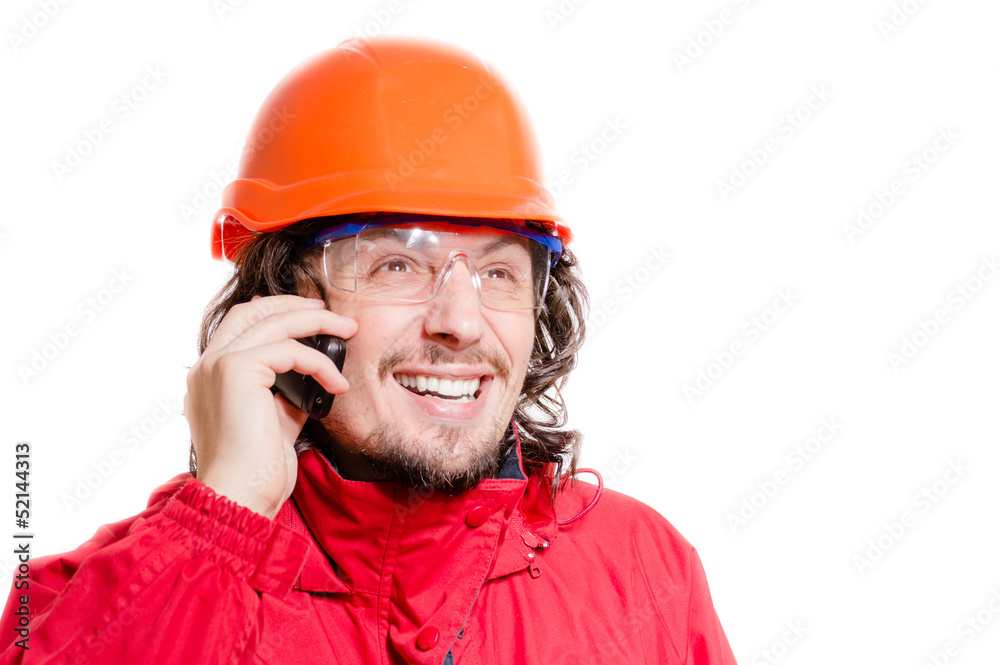 Man architector or builder speaking on mobile Man architector or builder speaking on mobile