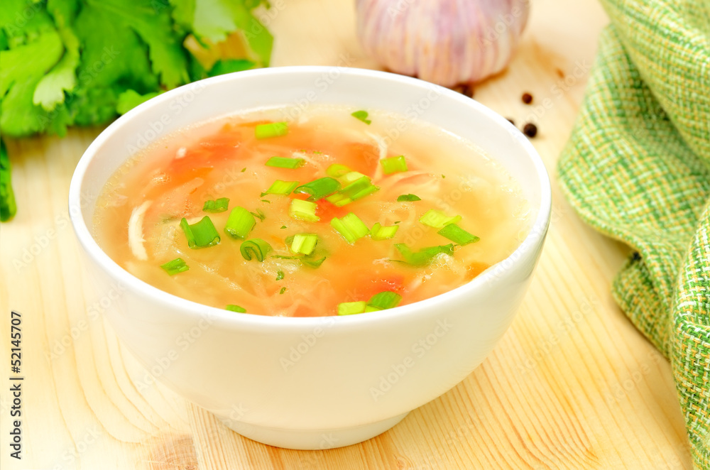 Sauerkraut soup in white bowl Sauerkraut soup in white bowl