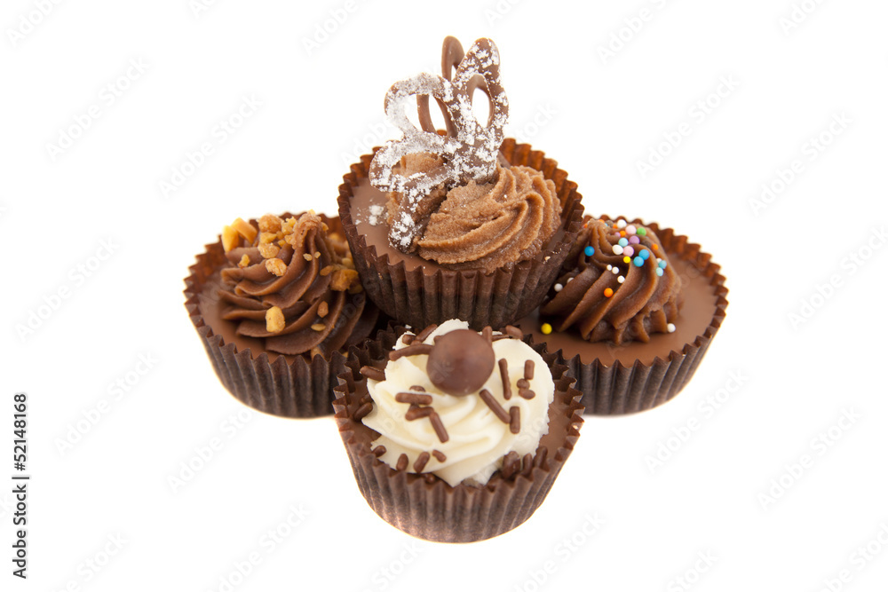 chocolate cupcakes, isolated on white chocolate cupcakes, isolated on white