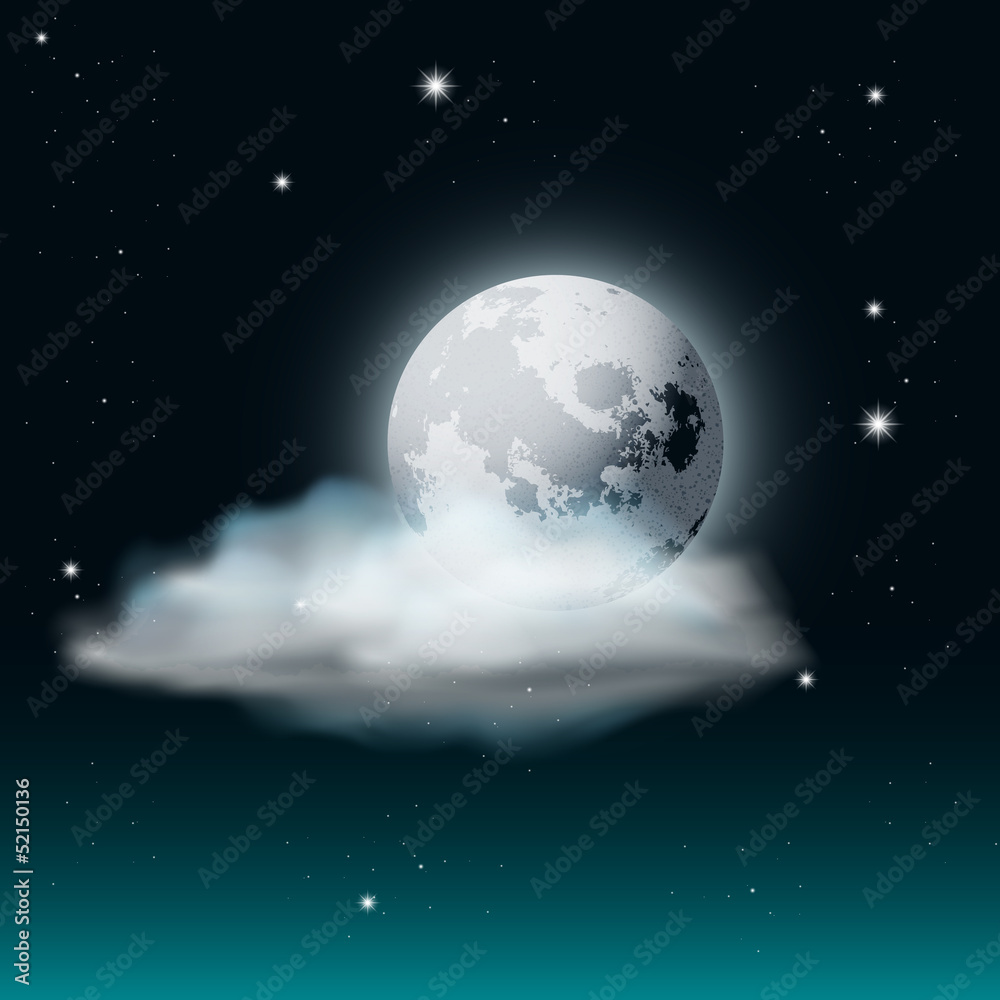 Naklejka premium Vector Cloudy Night Sky Illustration with Moon and Stars