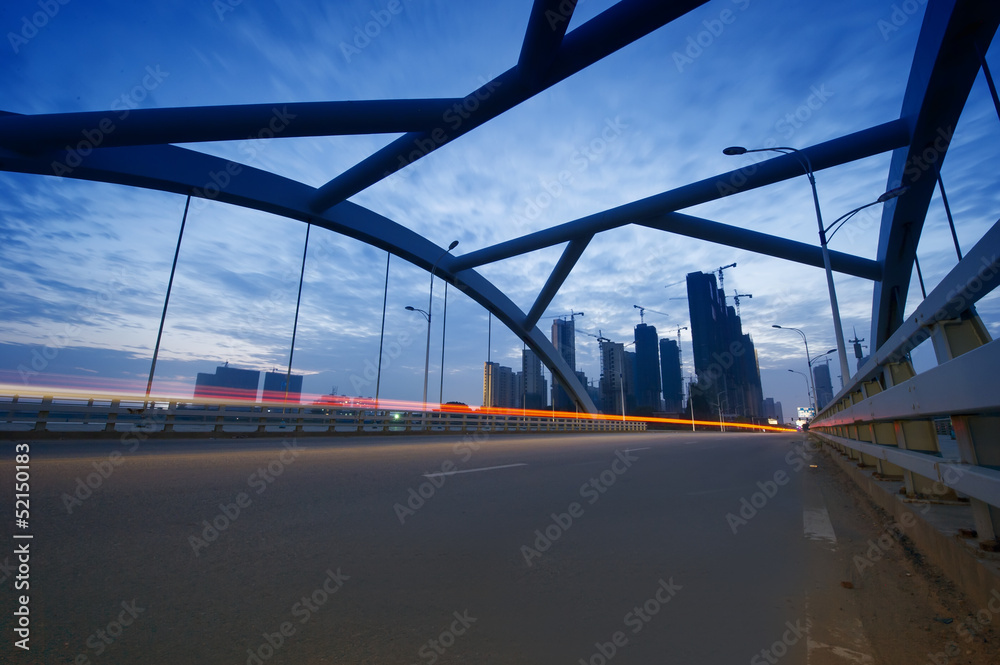 the night of modern bridge, the lights formed a line.