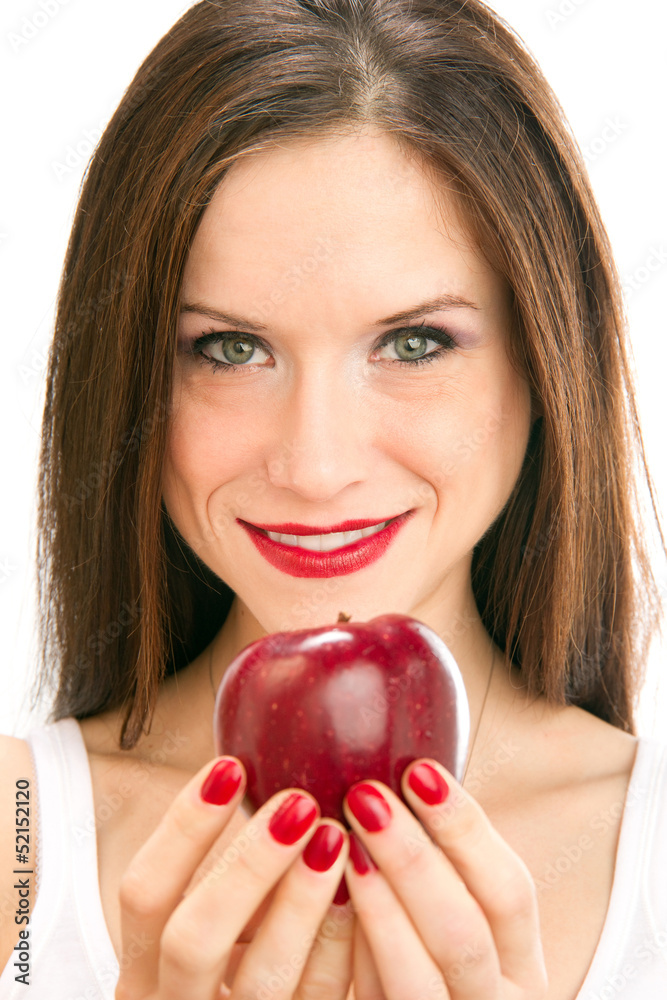Apple Raw Food Fruit Offering From Beautiful Manicured Brunette Apple Raw Food Fruit Offering From Beautiful Manicured Brunette