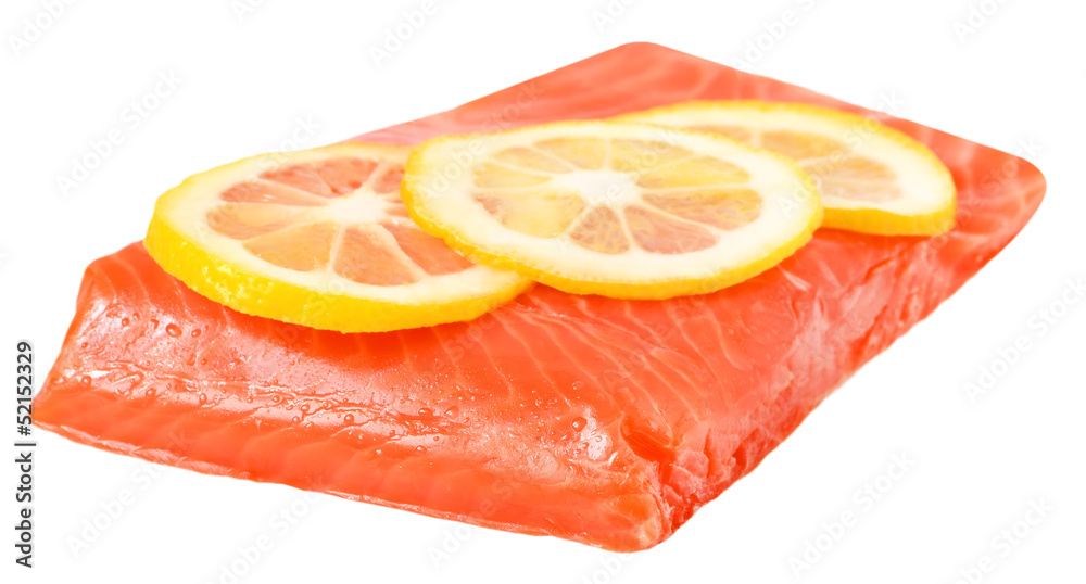 Salted salmon fillet and lemon slices
