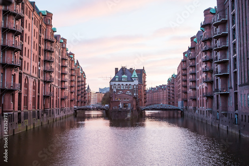 Historic Speicherstadt (houses and bridges) in Hamburg