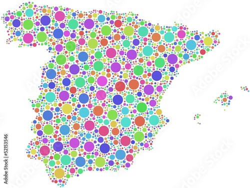 Map of Spain - Europe - in a mosaic of harlequin bubbles