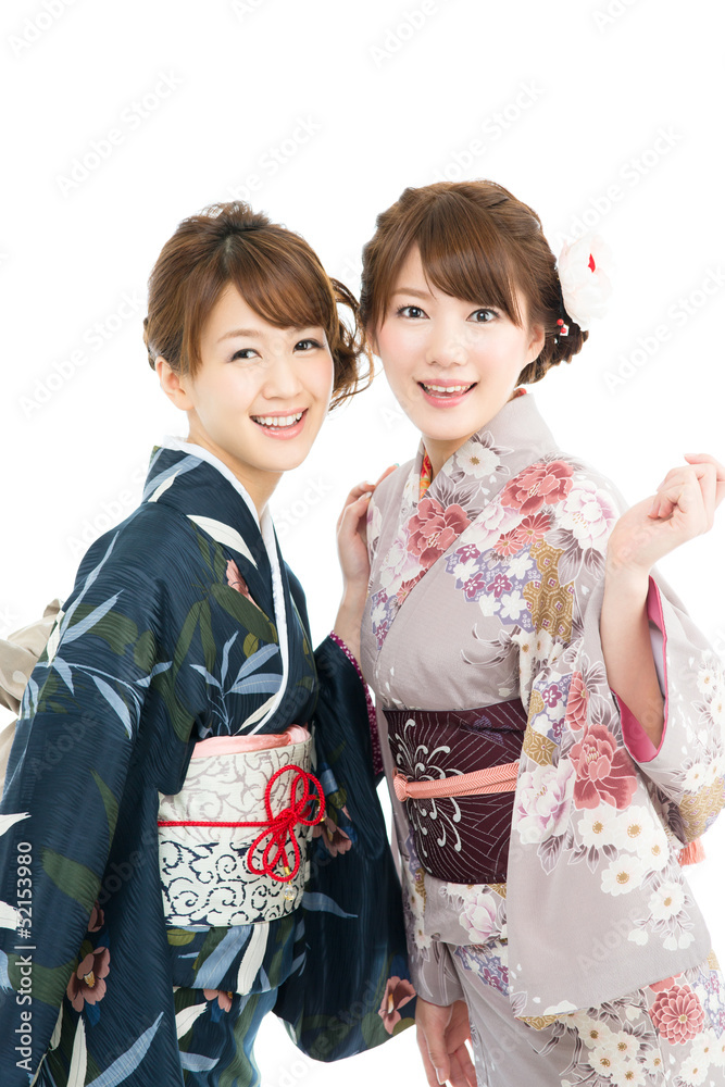 Beautiful japanese kimono women isolated on white background