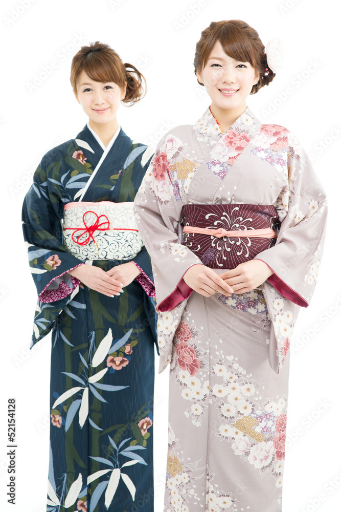 Beautiful japanese kimono women isolated on white background