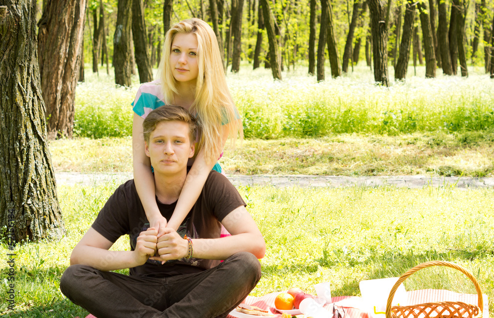 Portrait of an attractive young couple on picnic