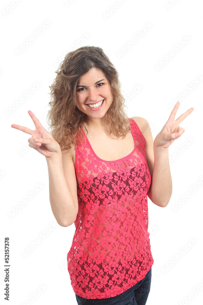 Young beautiful woman making the victory or peace gesture Young beautiful woman making the victory or peace gesture