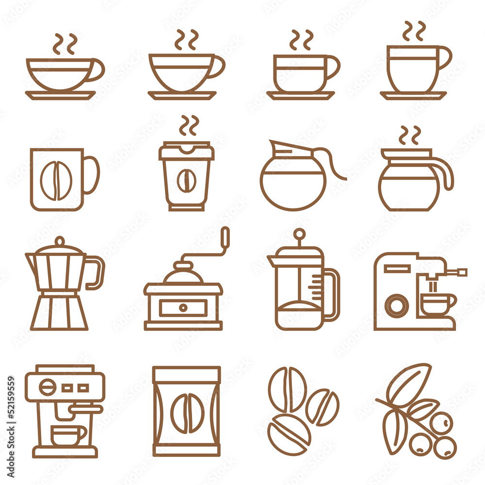 coffee icons set brown color coffee icons set brown color