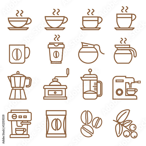 coffee icons set brown color