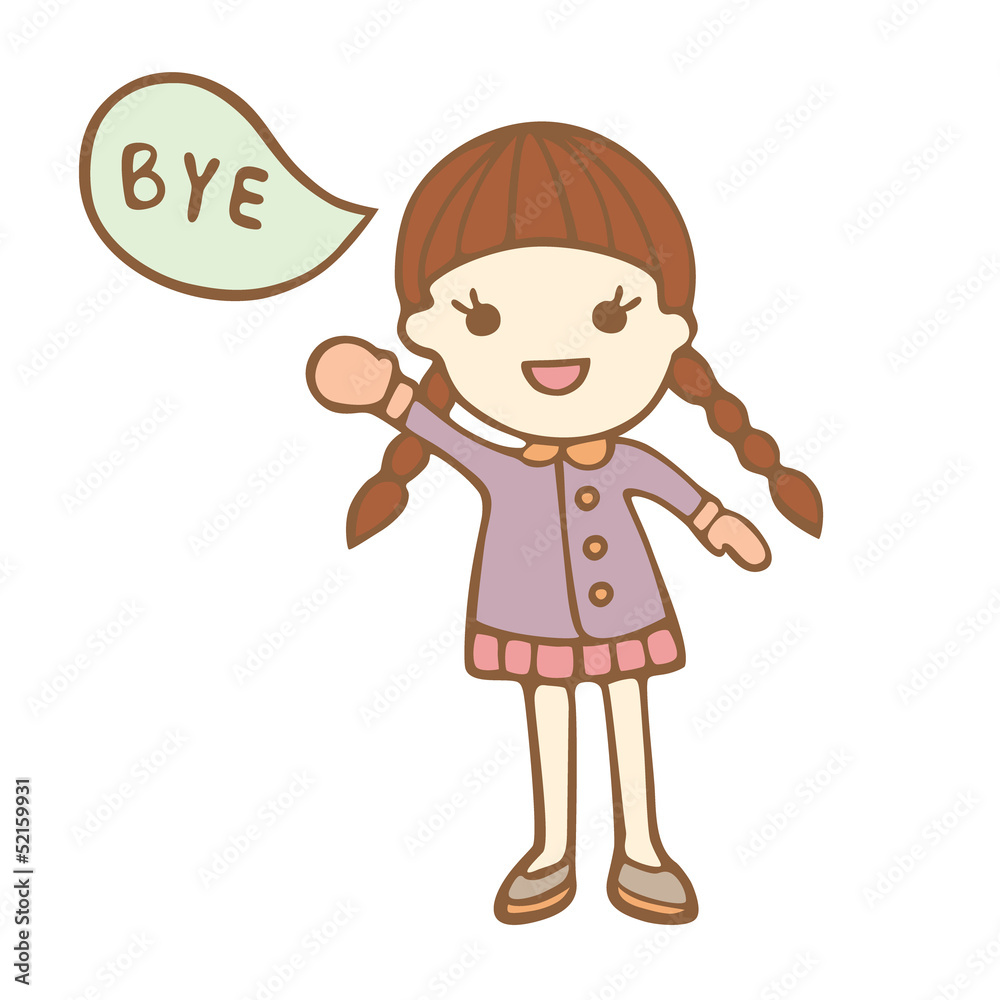 Cartoon Cute Girl Saying Bye Stock Illustration Adobe Stock