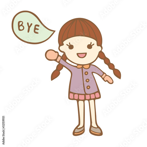 Cartoon cute girl saying bye