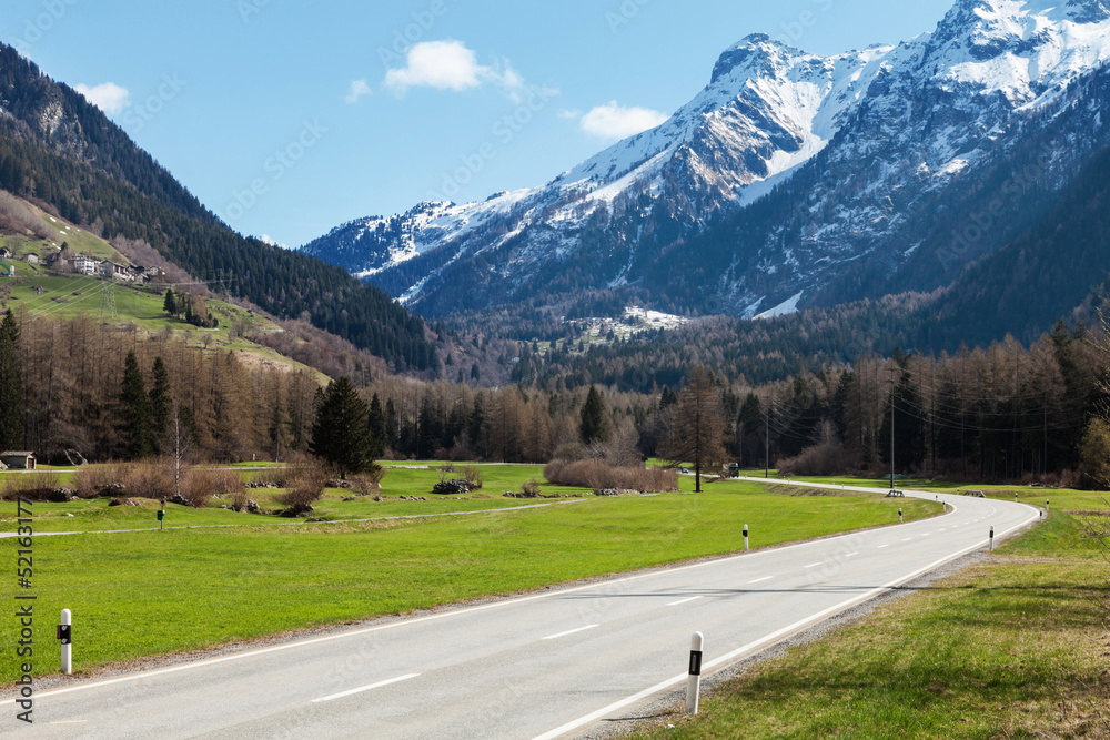 Road and mountain in Switzerland