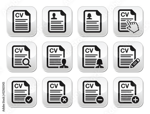 CV - Curriculum vitae, resume vector buttons set