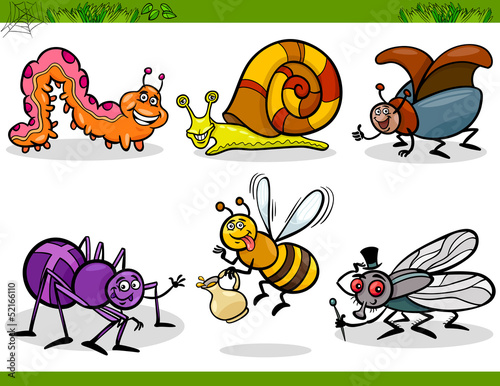 happy insects set cartoon illustration
