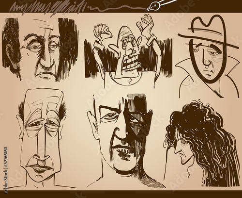 people faces cartoon sketch drawings set