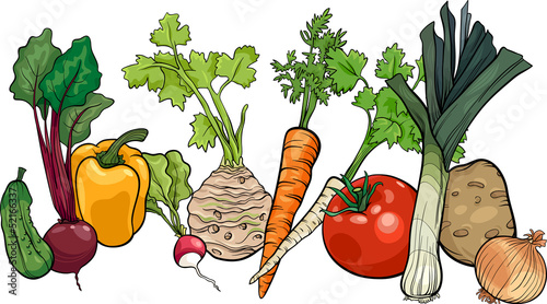 vegetables big group cartoon illustration