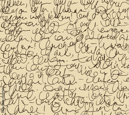 Script seamless background. Sketch of writing calligraphy
