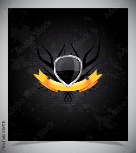 Abstraction dark background with  metal badge