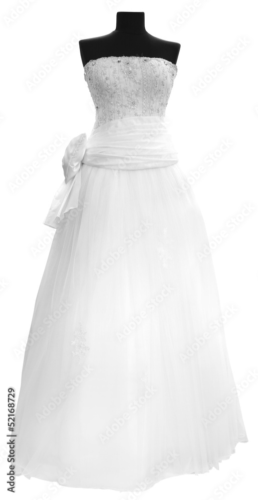 Modern white wedding dress isolated on white background