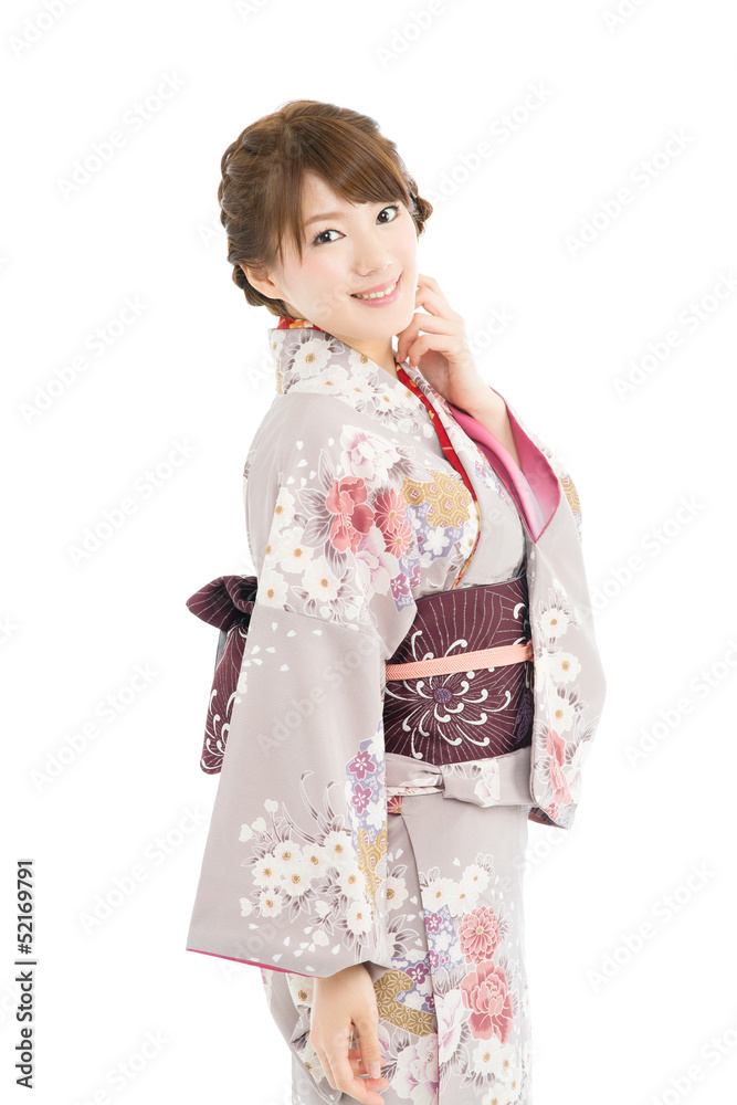 Beautiful japanese kimono woman isolated on white background Beautiful japanese kimono woman isolated on white background