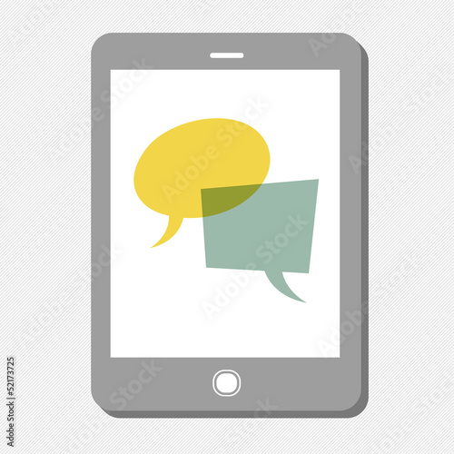 Tablet device with speech bubbles. Vector