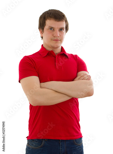 A man in a red shirt