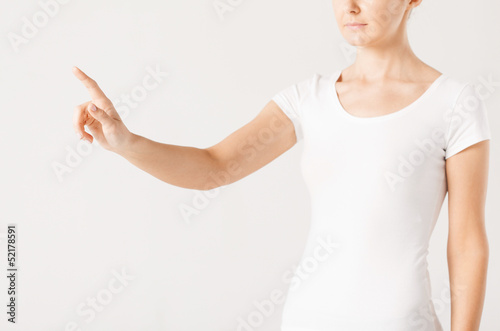 woman with finger up