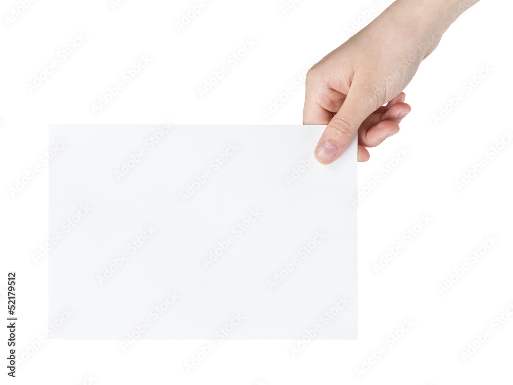 female teen hand showing blank paper sheet female teen hand showing blank paper sheet