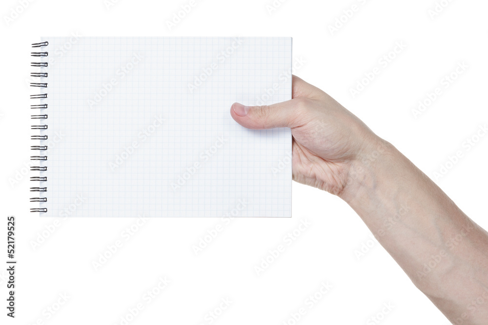 Fototapeta premium adult man hand holding notebook on a spring