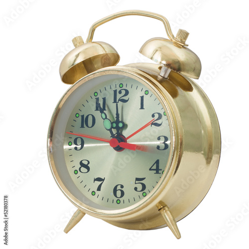 yellow alarm clock gold isolated on white background (clipping p