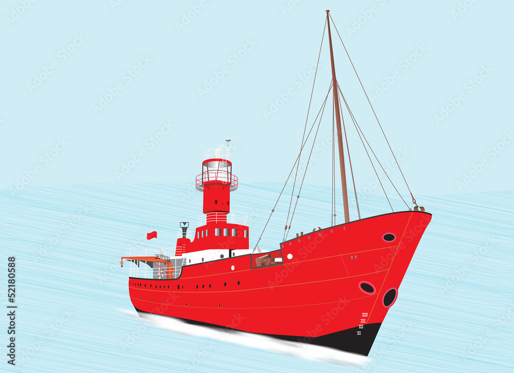 A Red Lighthouse Ship on a stormy sea A Red Lighthouse Ship on a stormy sea