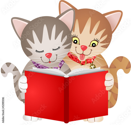 Cats reading a book