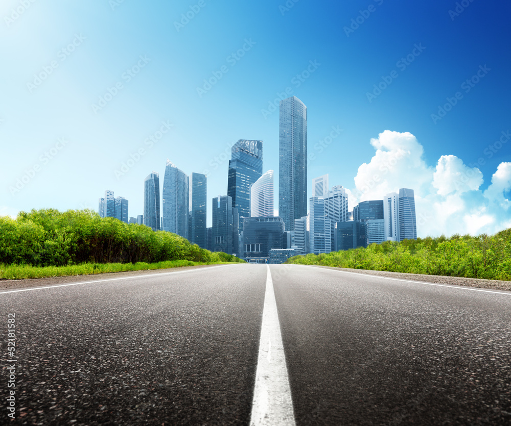 Asphalt road and modern city