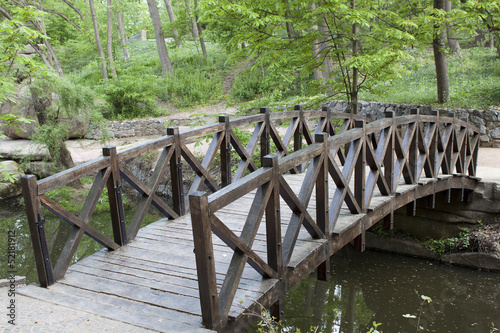Wooden bridge over a small river in Sophia park in Uman
