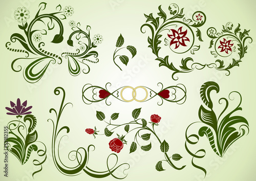 Green vector swirly floral design elements.