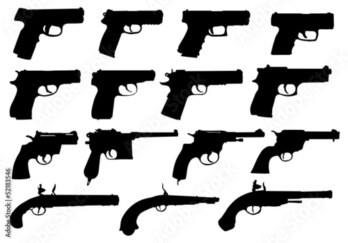 Set of pistols silhouettes