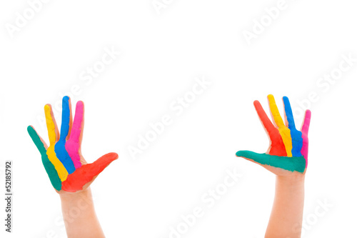 Painted hands on white background