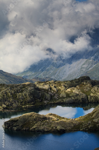 Beautiful glacier lake in the French Alps in summer