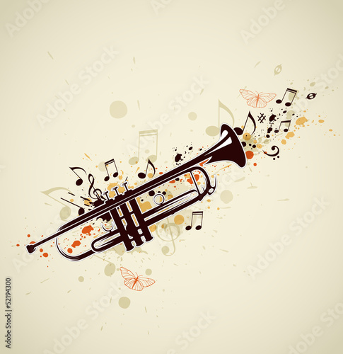 Abstract trumpet and notes photo