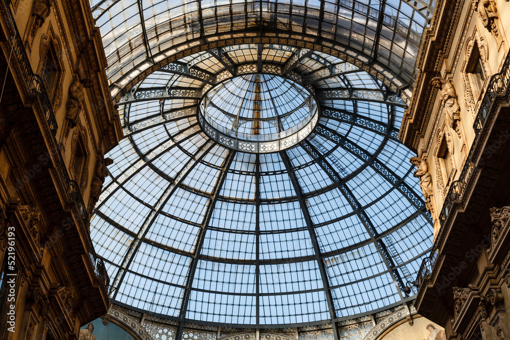 Glass Dome of Interior of Galleria Vittorio Emanuele II Shoping