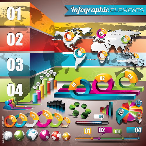Vector World map design set of infographic elements.
