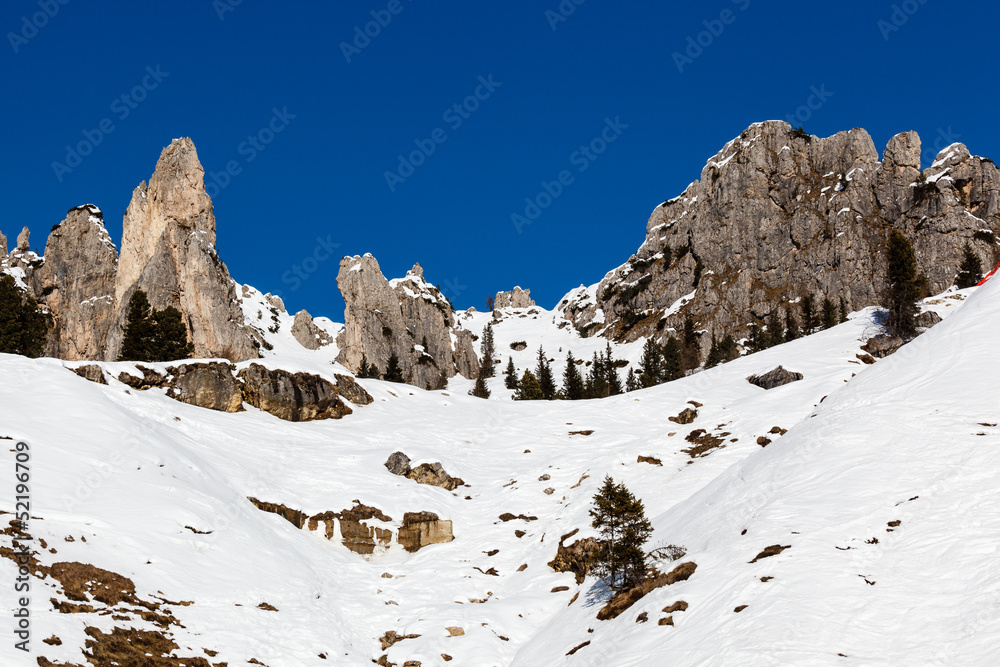 Rocky Mountains on the Ski Resort of Arabba, Dolomites Alps, Ita Rocky Mountains on the Ski Resort of Arabba, Dolomites Alps, Ita