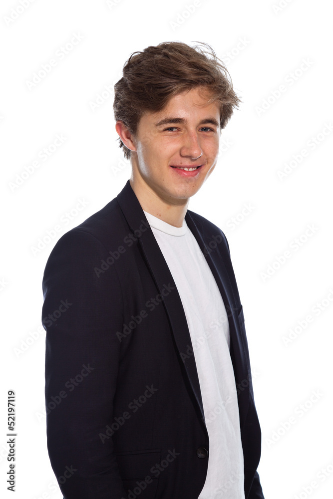 Young smiling business man with blue jacket isolated on white. Young smiling business man with blue jacket isolated on white.
