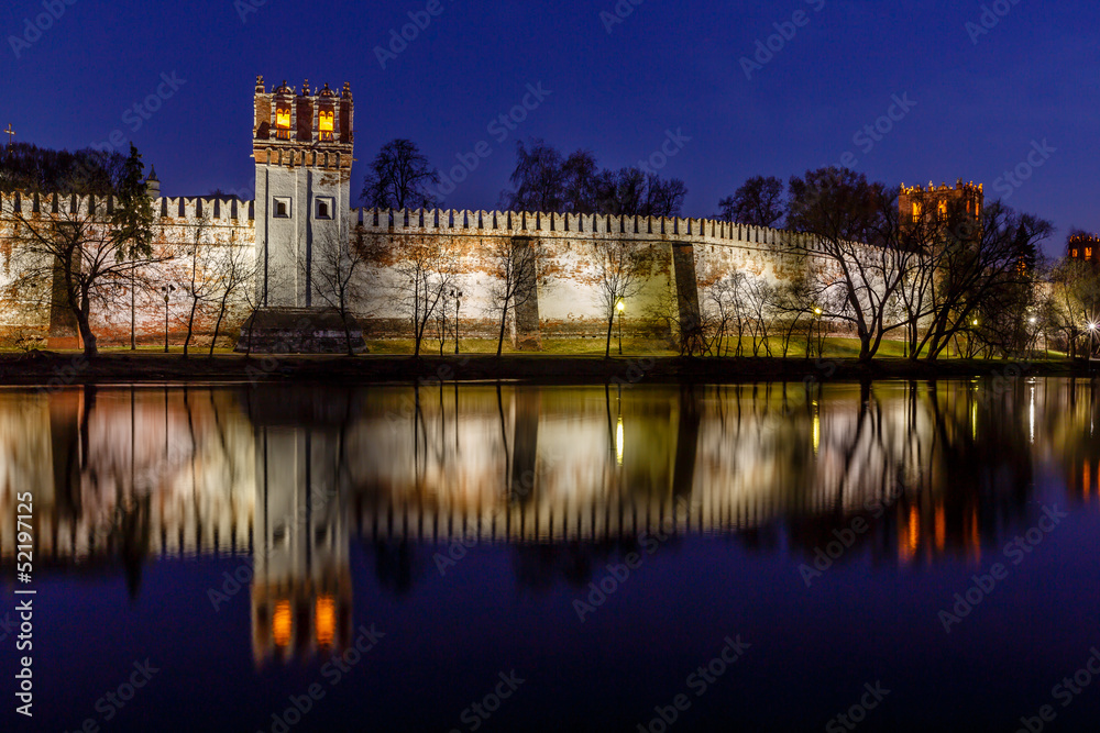 Stunning View of Novodevichy Convent in the Evening, Moscow, Rus