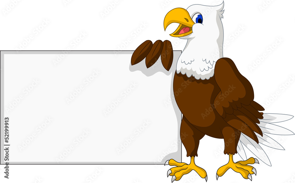 Fototapeta premium eagle cartoon with blank sign