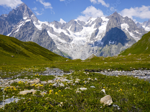 The Mount Blanc from Val Ferret, Alps Mountains, Italy
