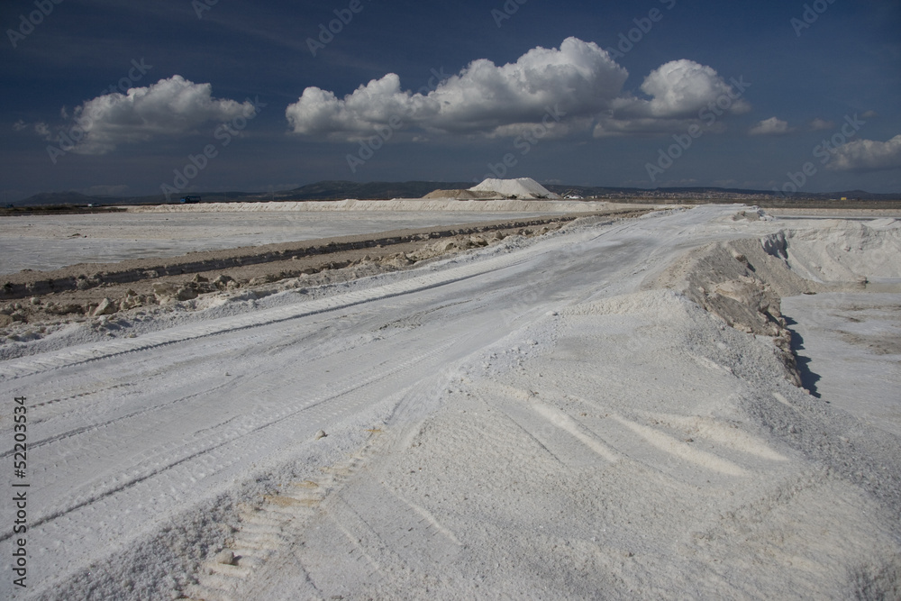 Landscape of a salt mine in Sant'Antioco, Sardinia
