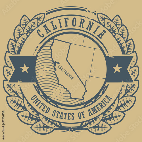 Grunge rubber stamp with name and map of California, USA, vector